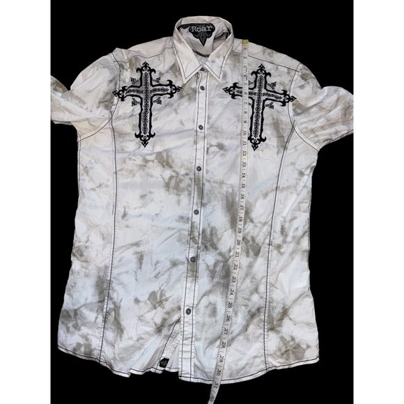 ROAR Men’s Signature Edition White Embroidered Button Up Shirt Richness Roars LG - Picture 7 of 13